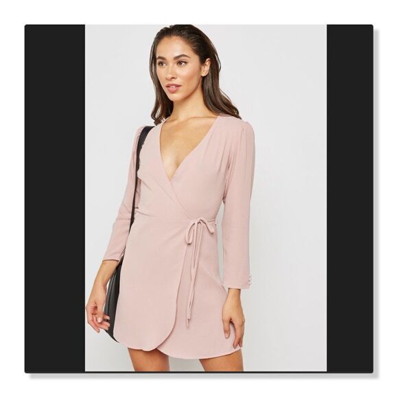 🌹 TOPSHOP 🌹 Long Sleeve Wrap Mini Dress - [size 6, Dusty Rose] - Picture 1 of 12